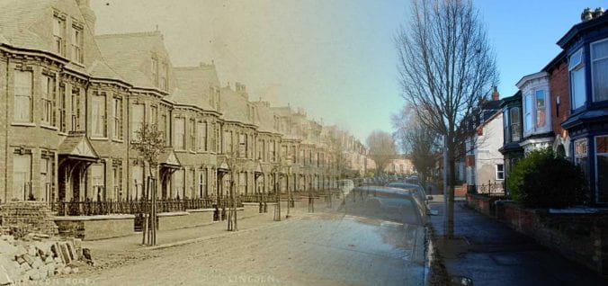 A photo showing old and modern west end.